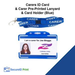 Carer’s ID Card with Pre-Printed ‘Carer’ Blue Lanyard & Durable Blue Card Holder – Professional Identification Badge